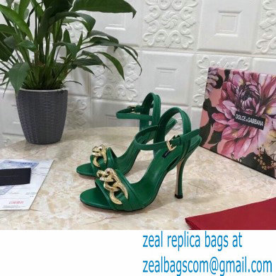 Dolce  &  Gabbana Heel 10.5cm Leather Chain Sandals Green 2021